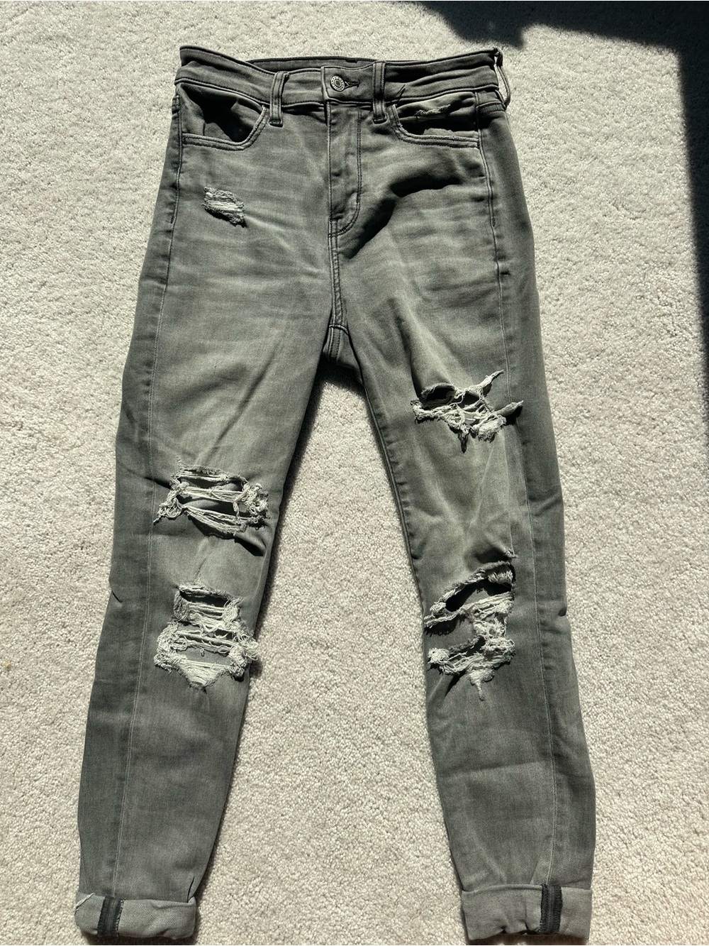 American Eagle Outfitters Women's Ripped Skinny Jeans - Charcoal